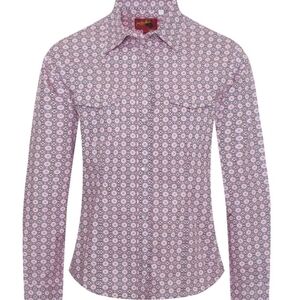 Rodeo Pink And Brown Geometric Blouse with Classic Collar